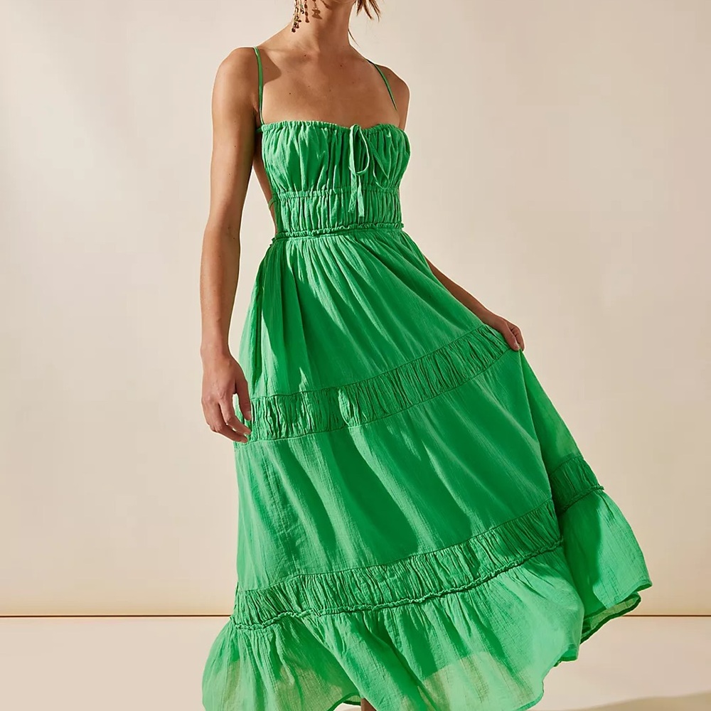 Free People Taking Sides Green Midi Dress, M